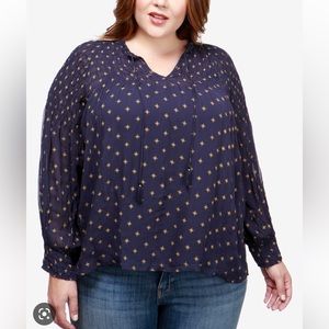 Luck Brand Plus Size Smocked Blouse w/ Foil Stars